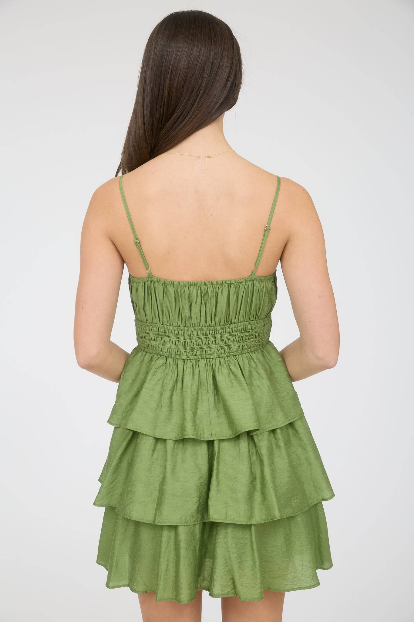 RUFFLE SPAGHETTI STRAP MINI DRESS