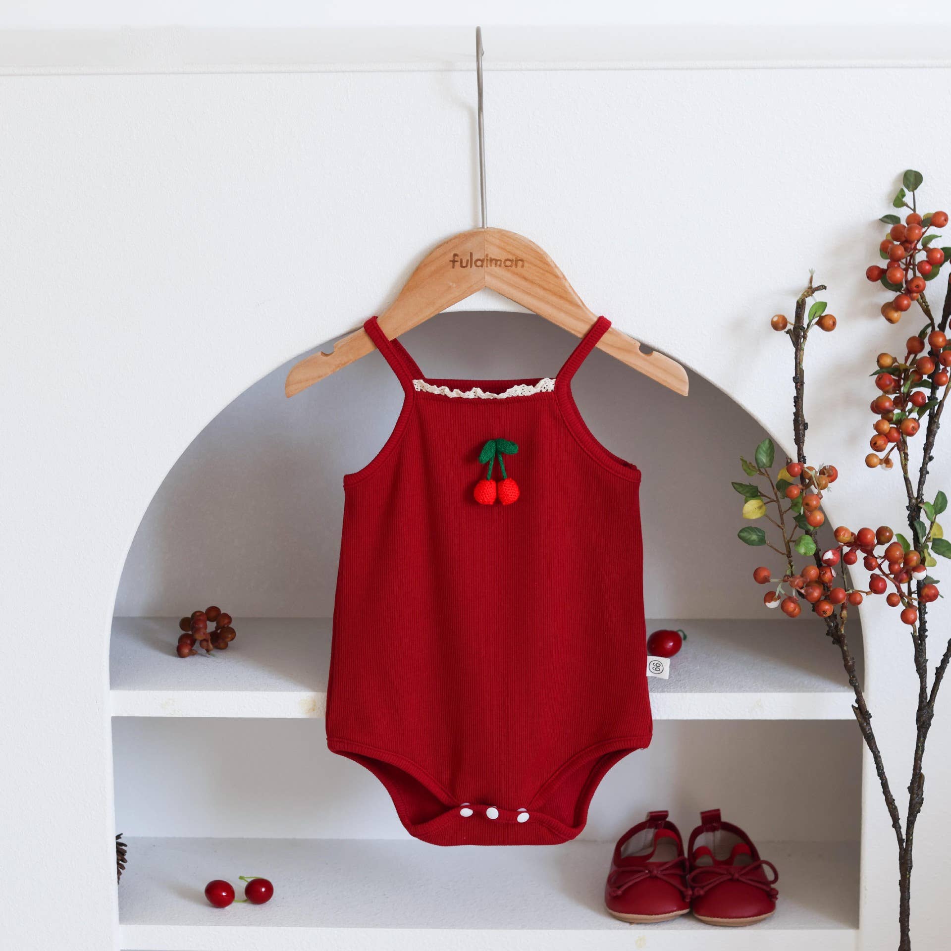 Romper with Cherry Lace Trim
