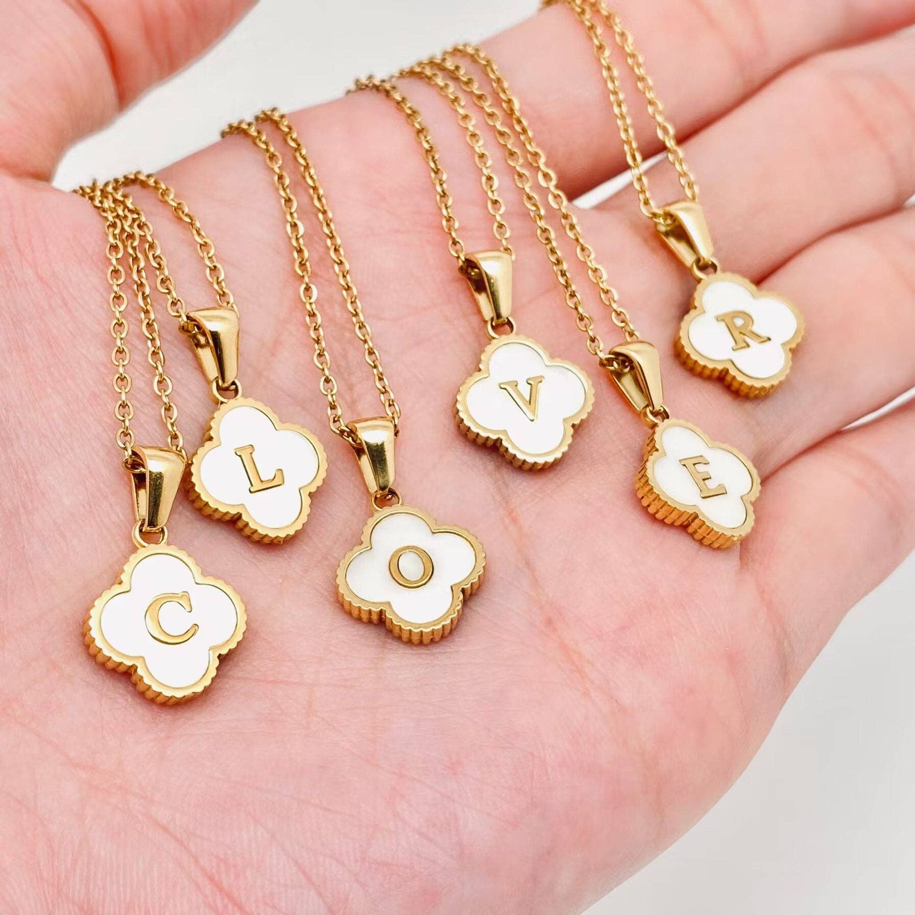 Clover Shell Initial Charm Necklace