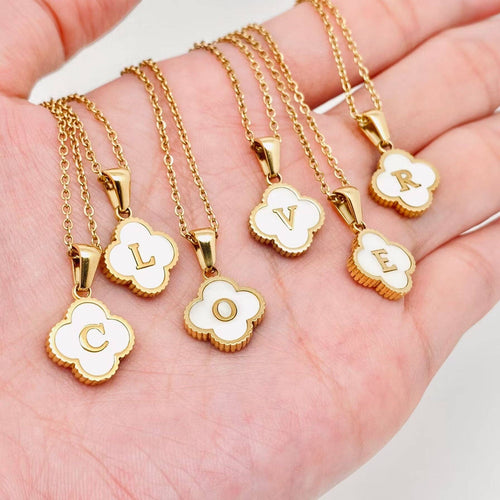 Clover Shell Initial Charm Necklace