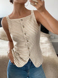 Striped Button Front Sleeveless Top