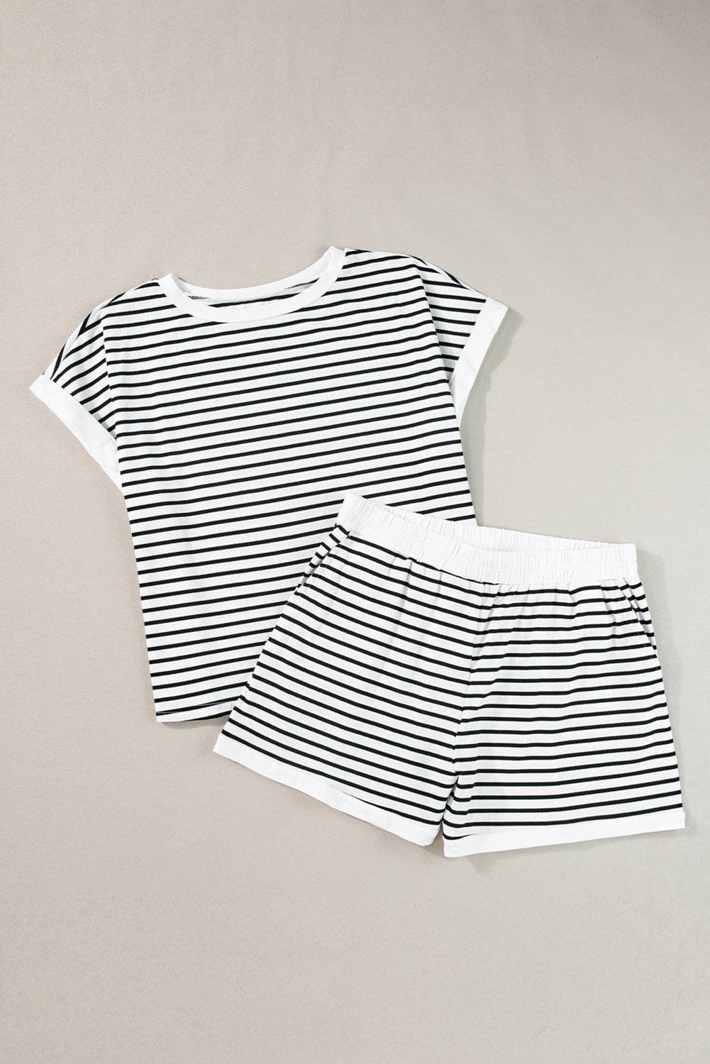 White Stripe Edge Tee and Shorts Set
