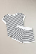 White Stripe Edge Tee and Shorts Set
