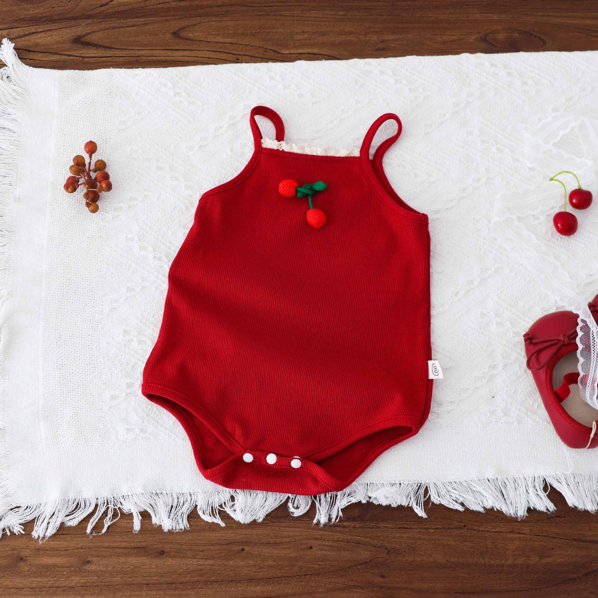 Romper with Cherry Lace Trim