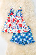Rosie Red Floral  & Gingham Shorts Set