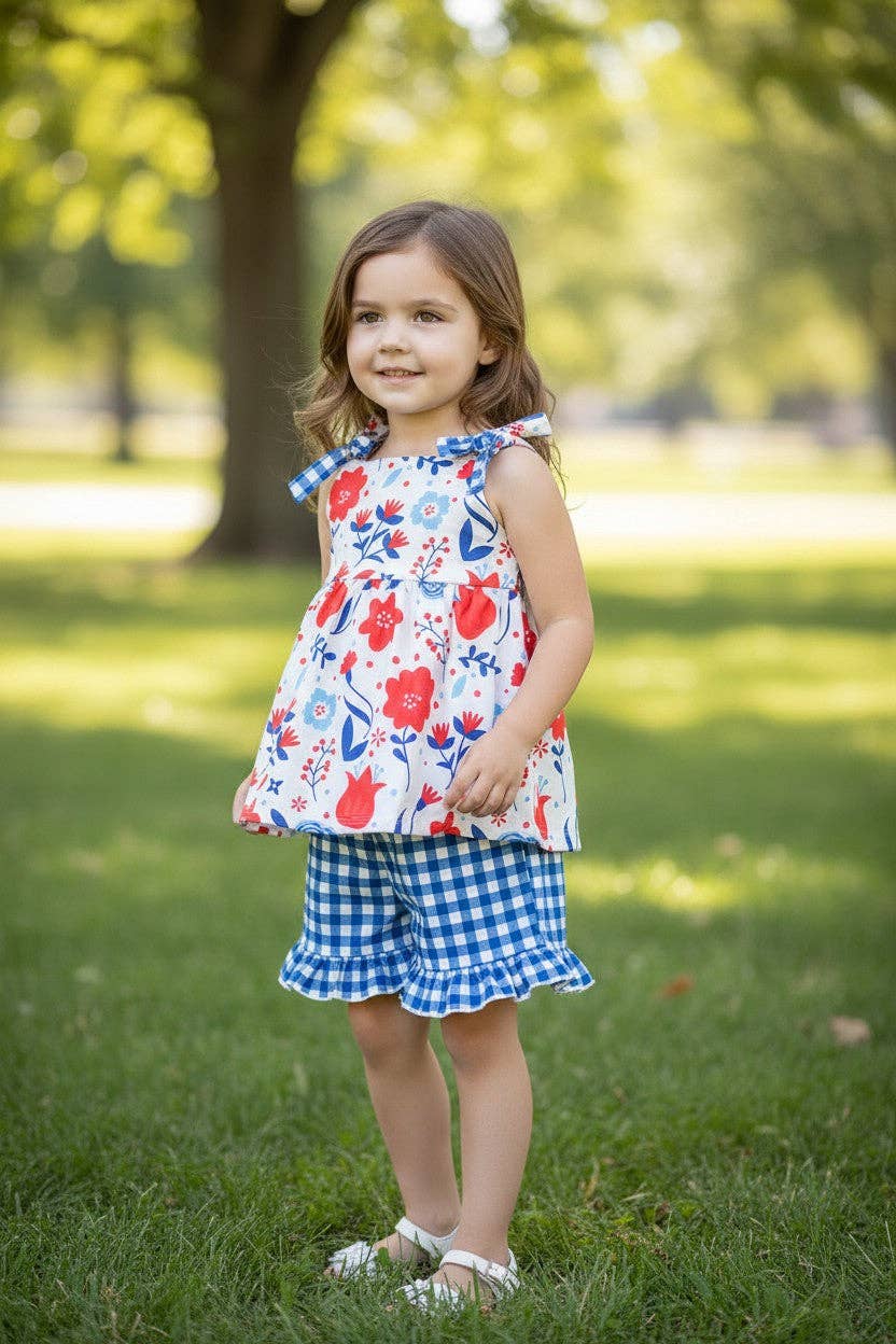 Rosie Red Floral  & Gingham Shorts Set