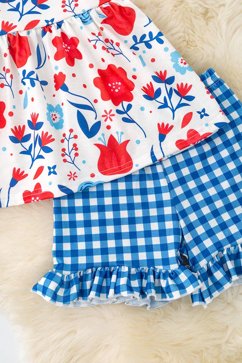 Rosie Red Floral  & Gingham Shorts Set