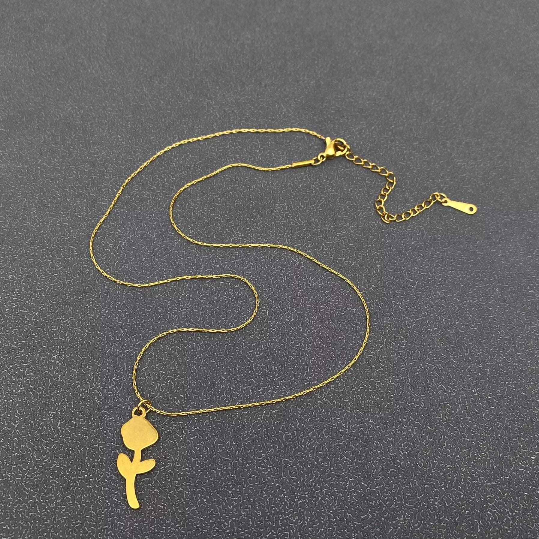 Stainless Steel Rose Charm Necklace