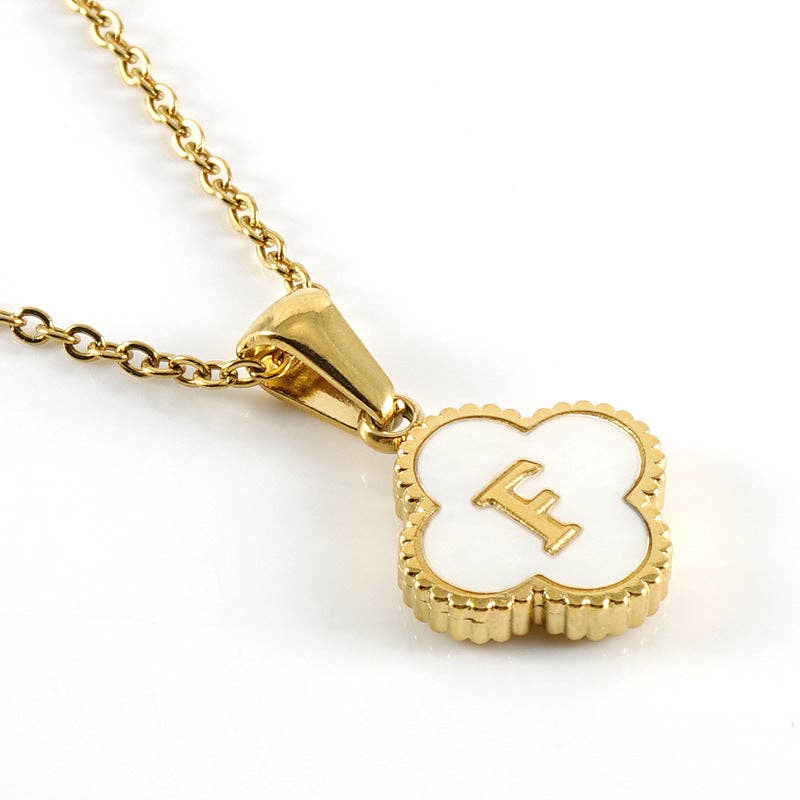 Clover Shell Initial Charm Necklace