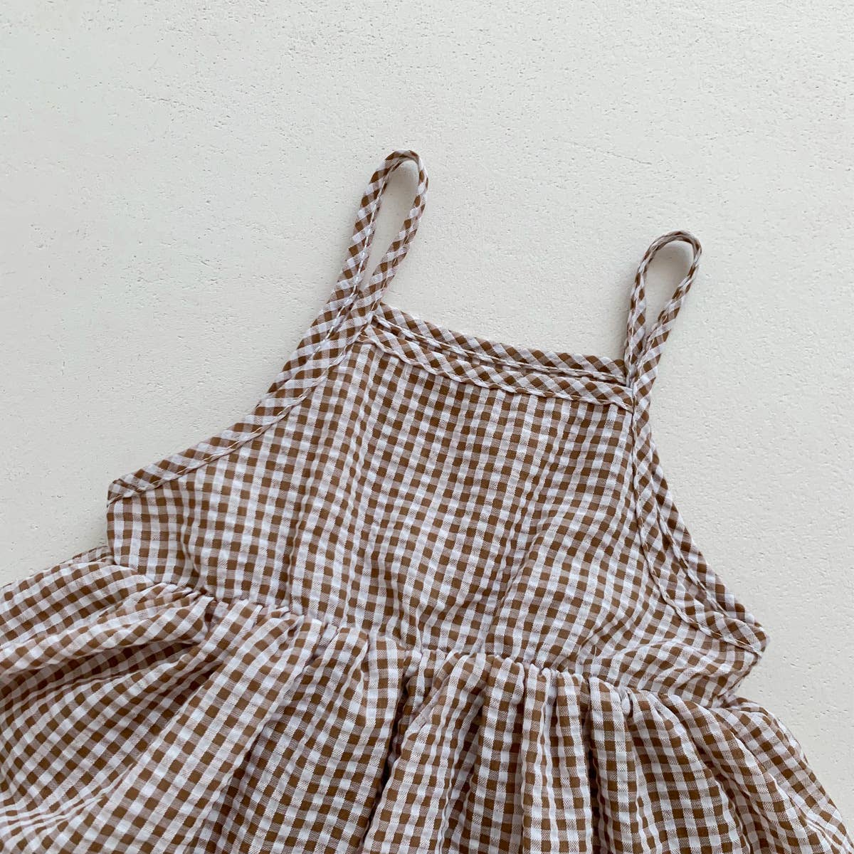 Gingham Romper Set with Matching Bucket Hat