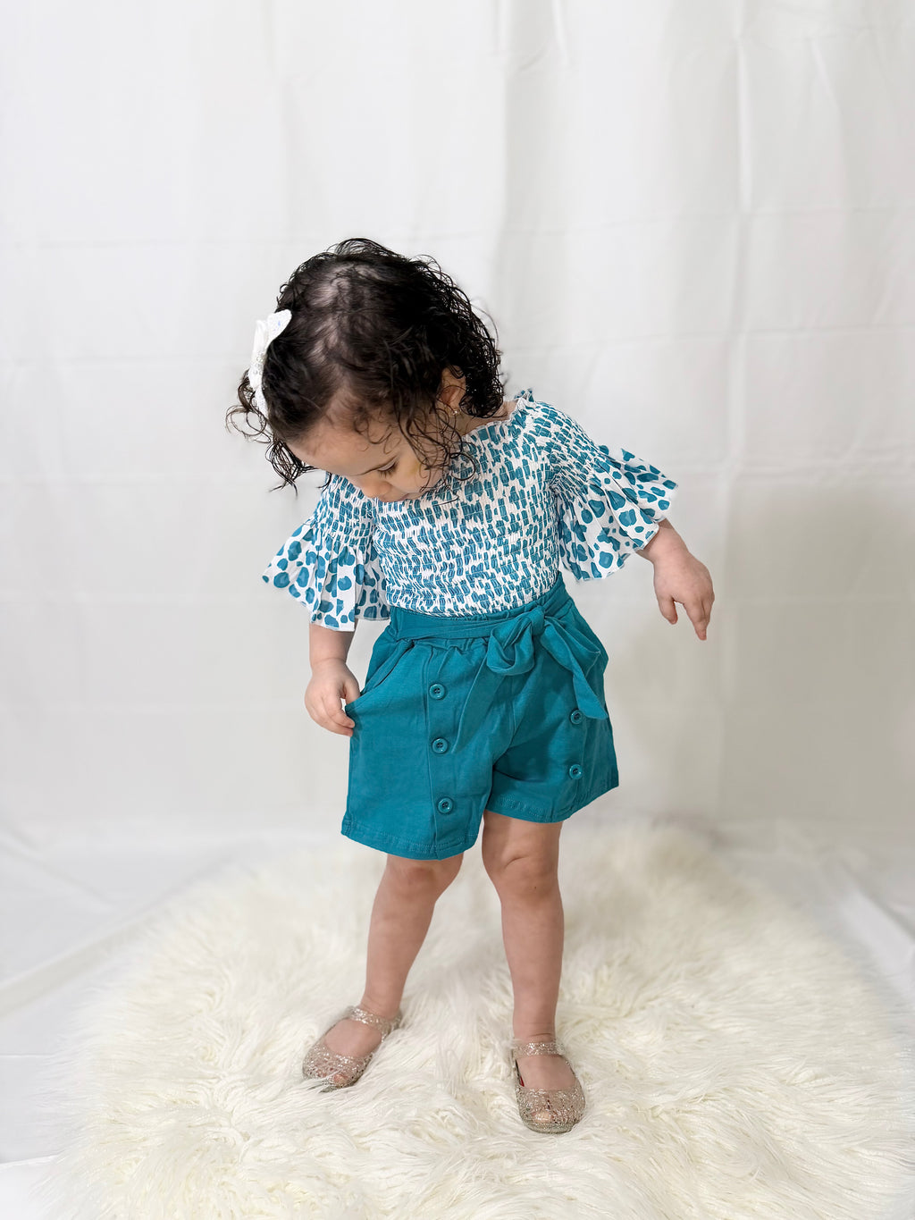 Animal Print Cold Shoulder Top & Shorts Set