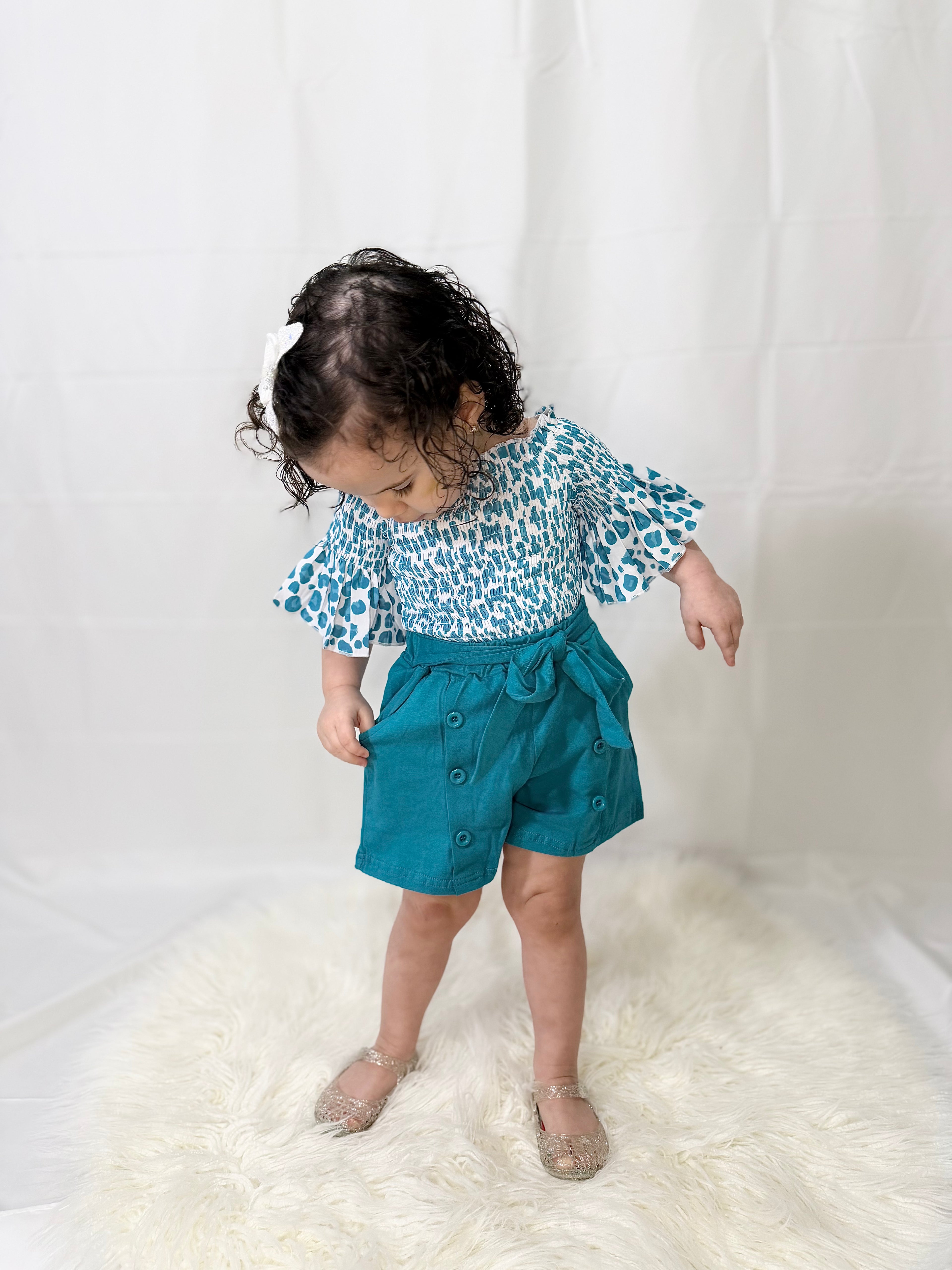 Animal Print Cold Shoulder Top & Shorts Set