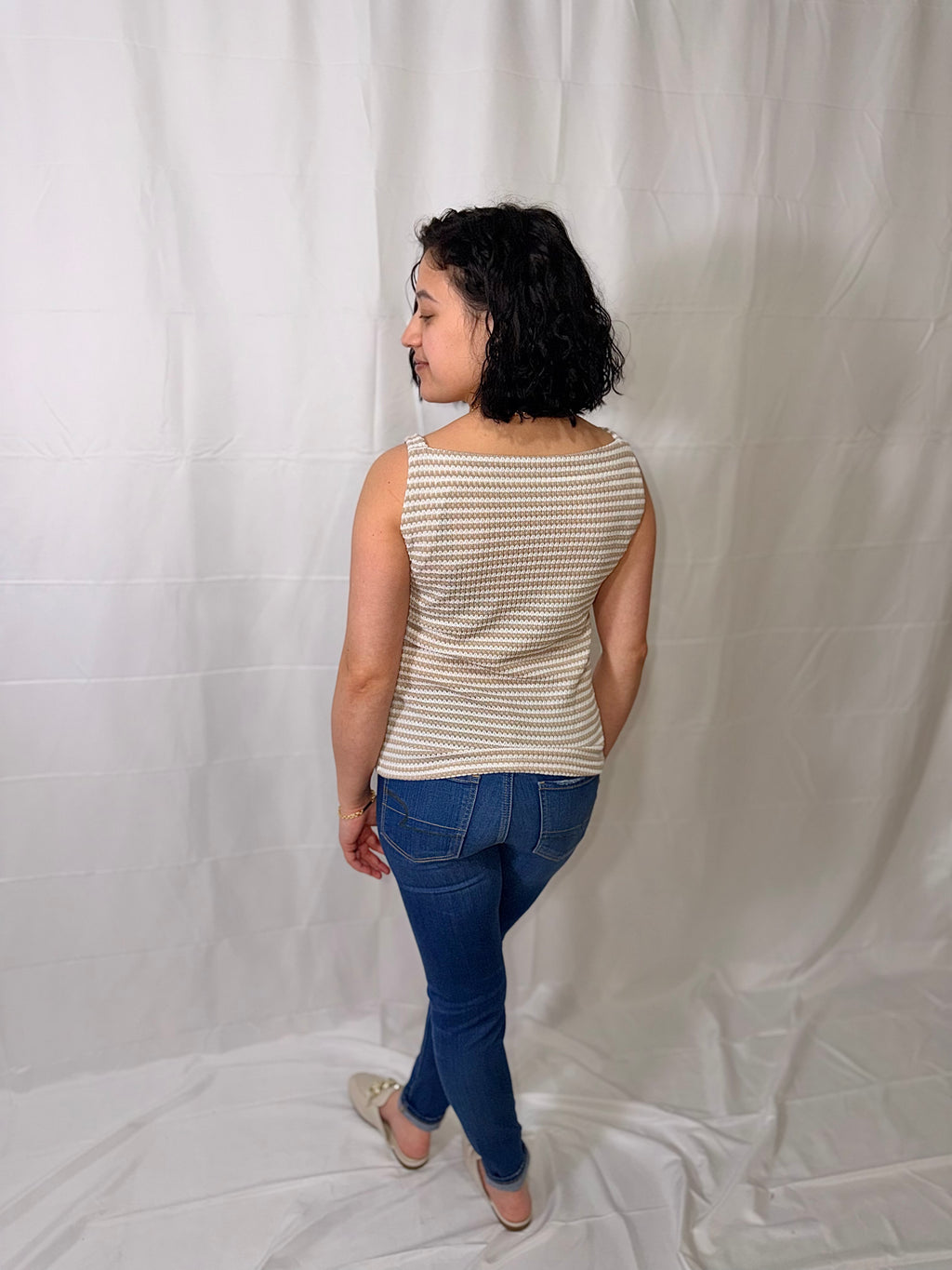 Striped Button Front Sleeveless Top