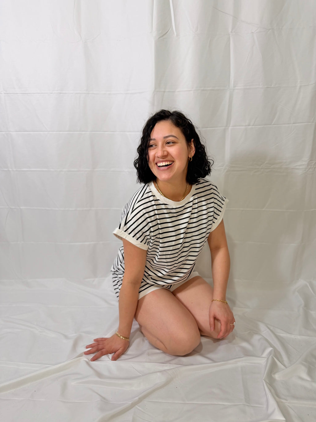 White Stripe Edge Tee and Shorts Set