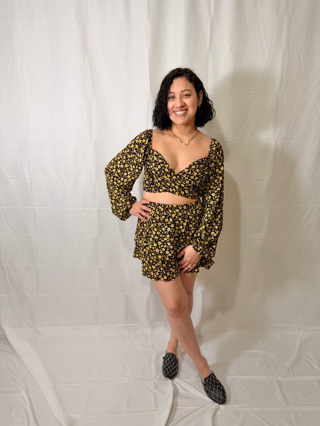 Floral Long Sleeve Layered Skirt Set