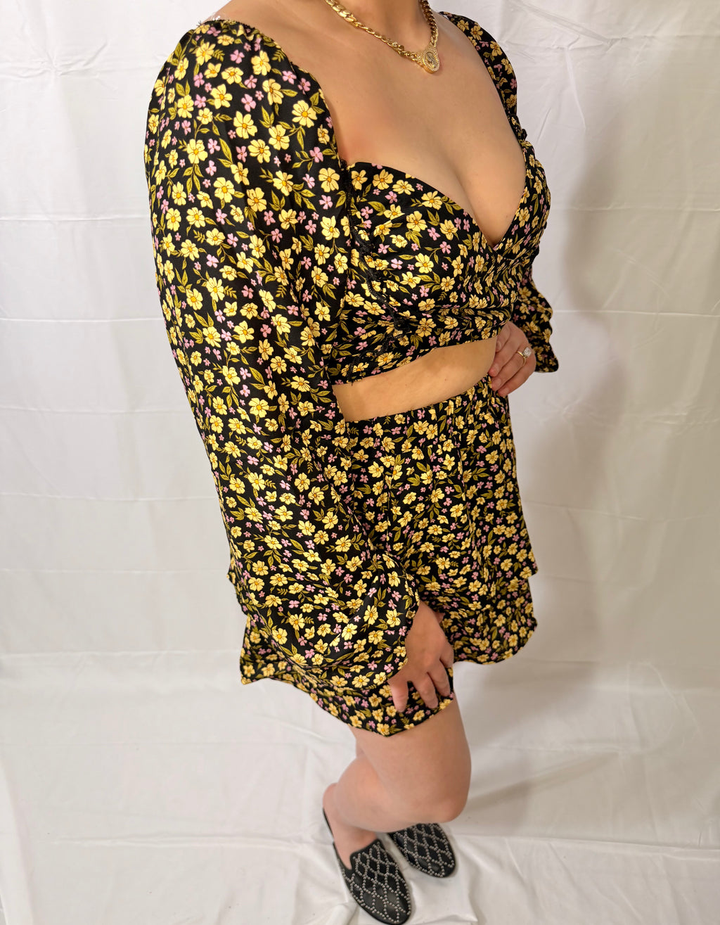 Floral Long Sleeve Layered Skirt Set