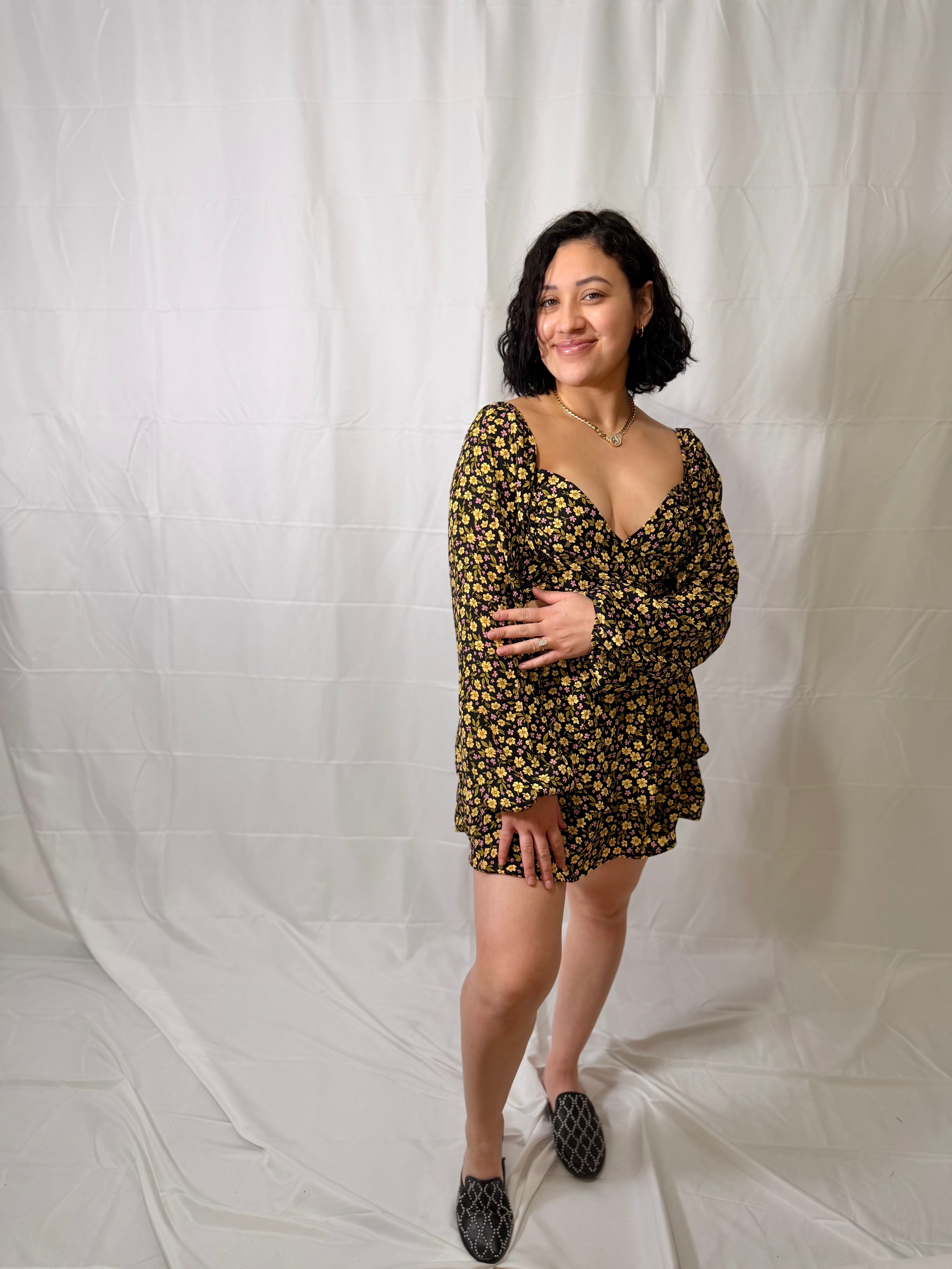 Floral Long Sleeve Layered Skirt Set