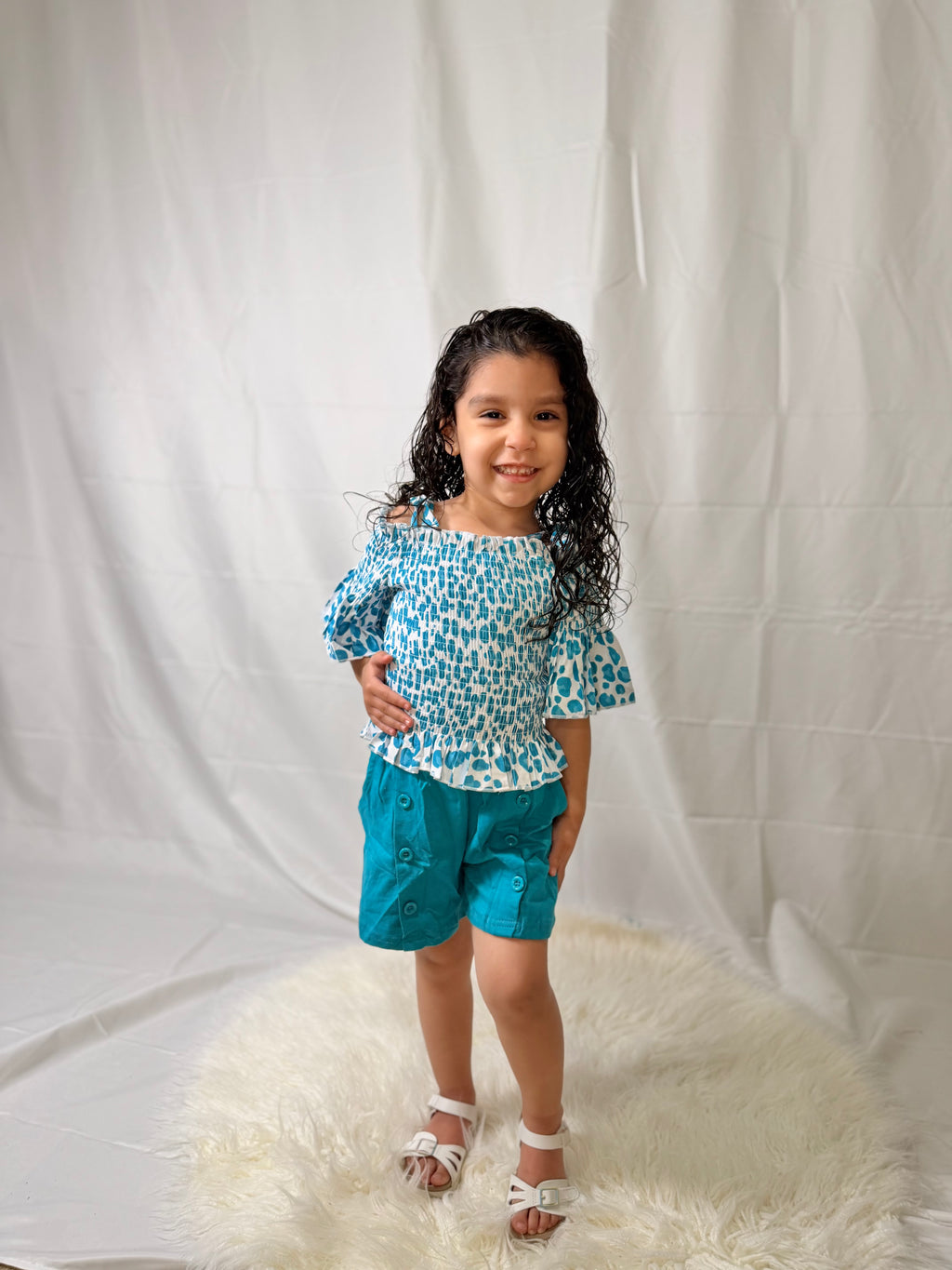 Animal Print Cold Shoulder Top & Shorts Set