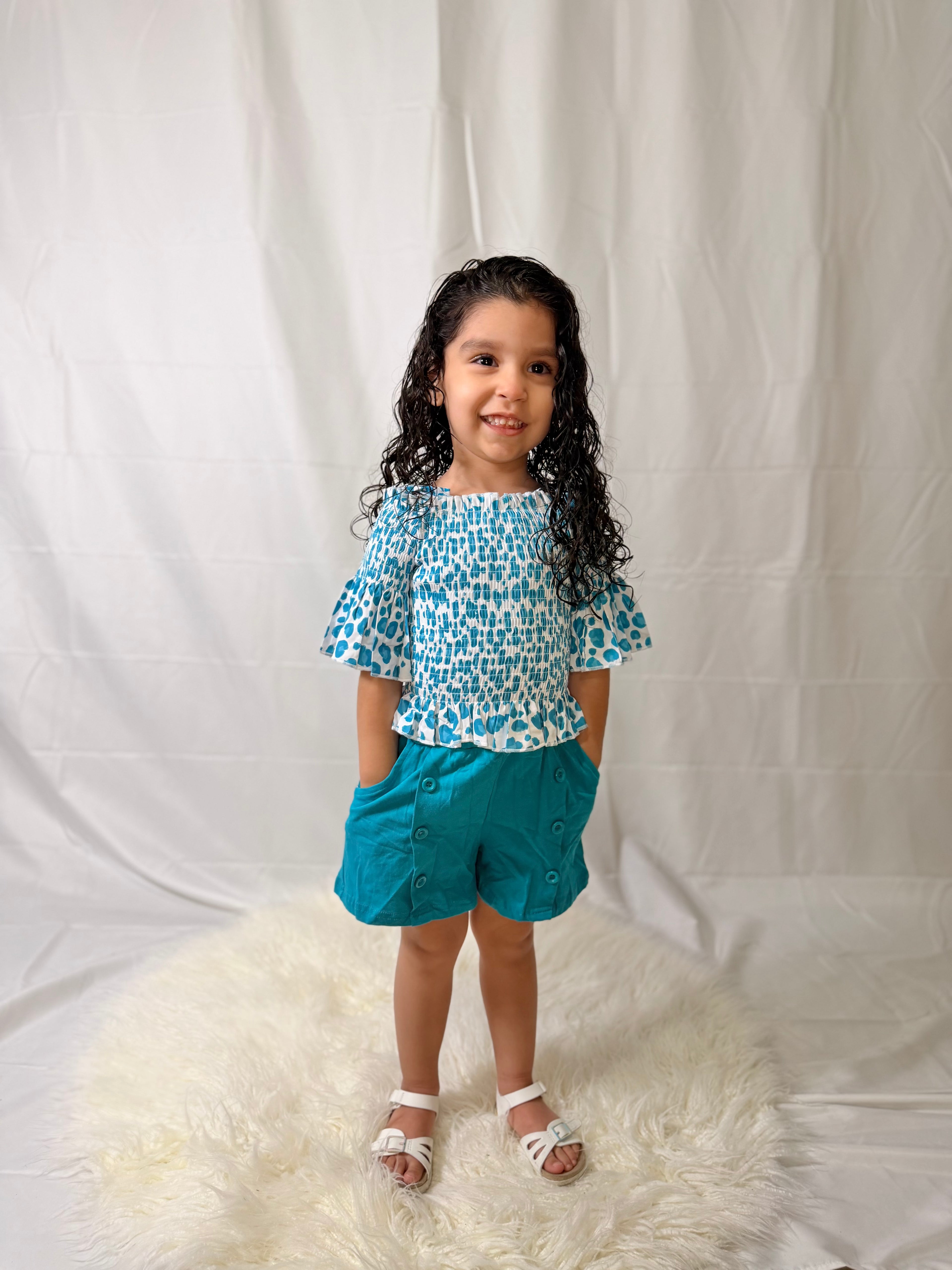 Animal Print Cold Shoulder Top & Shorts Set