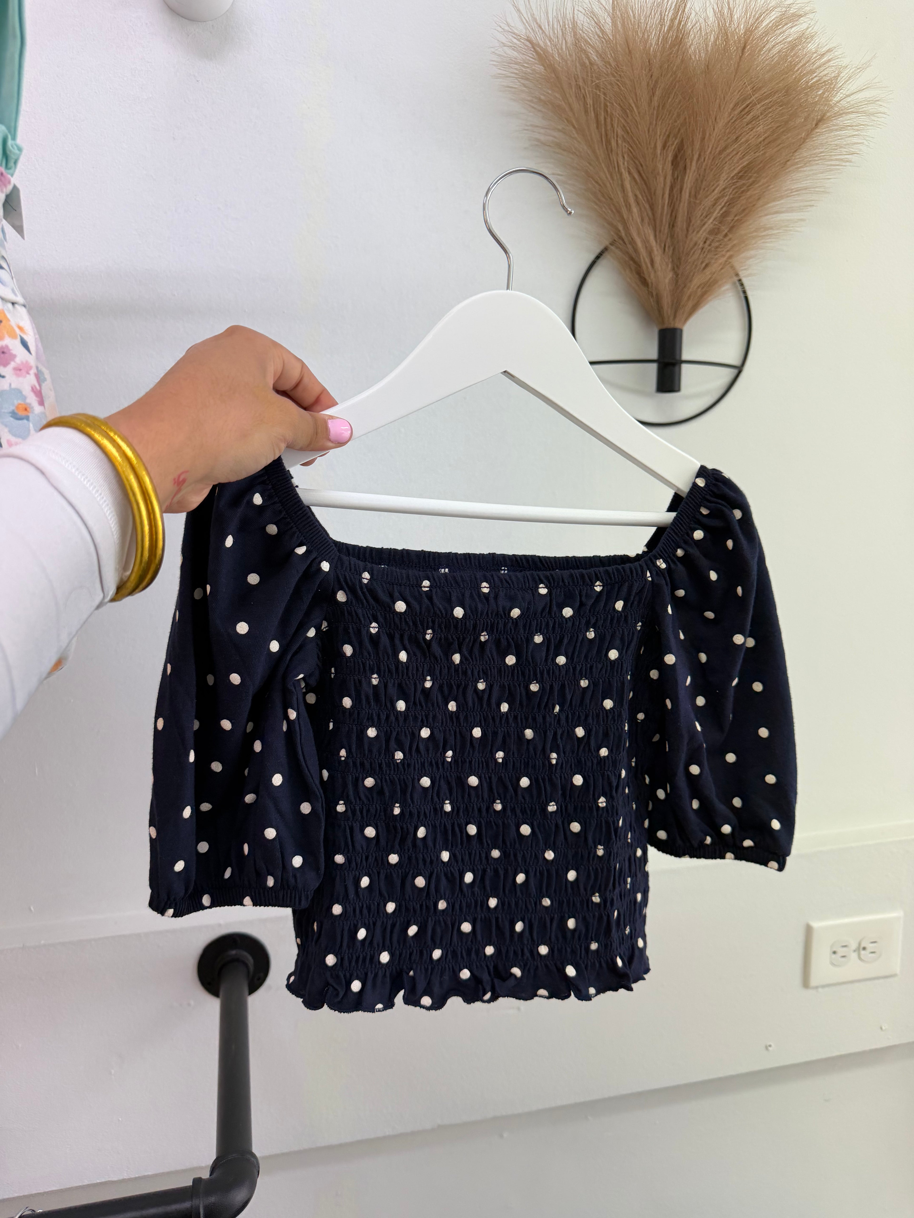 Polka Dot Crop Long Sleeve Top
