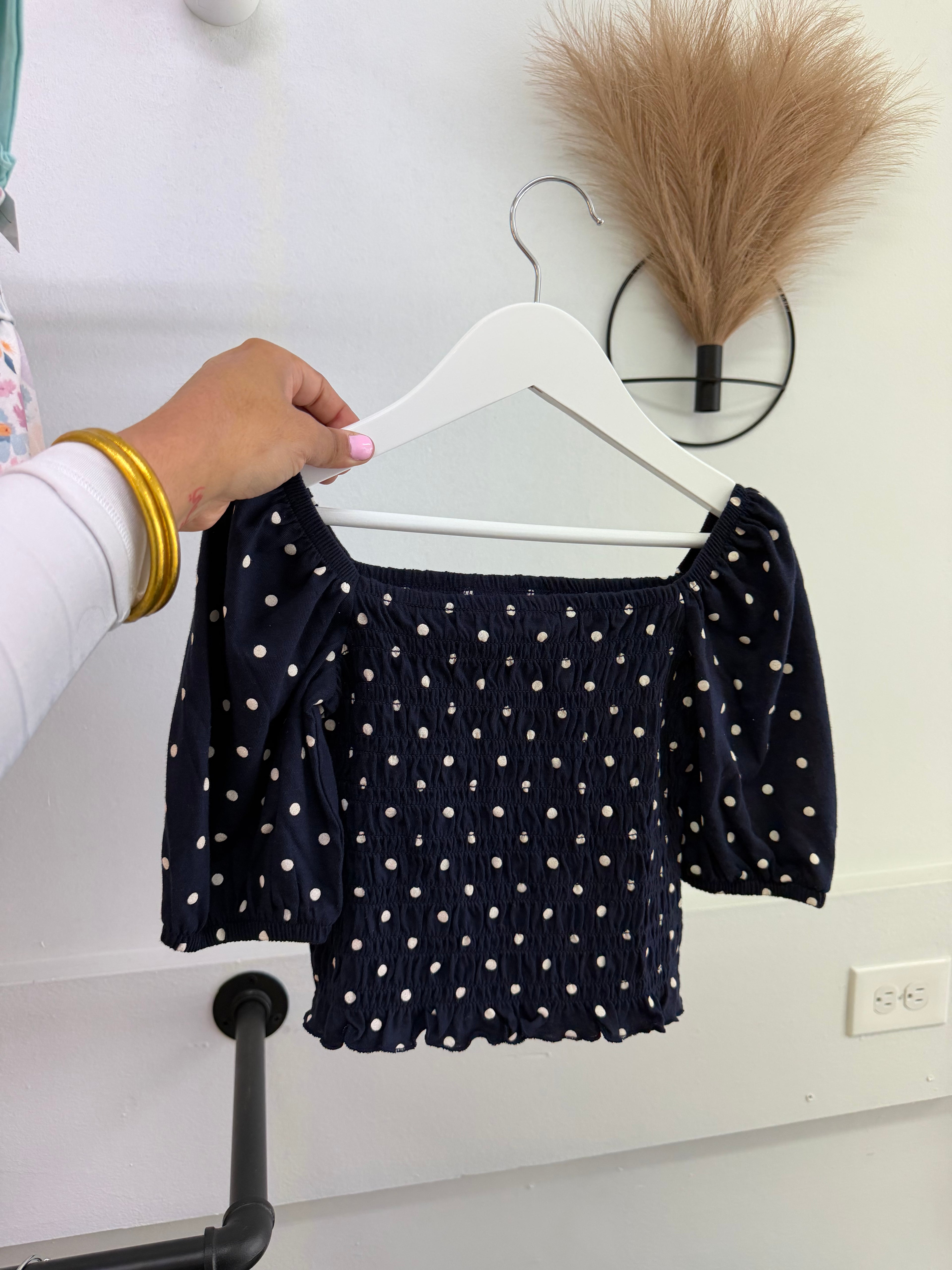 Polka Dot Crop Long Sleeve Top