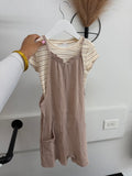 Striped Tee & Beige Romper 2-Piece Set