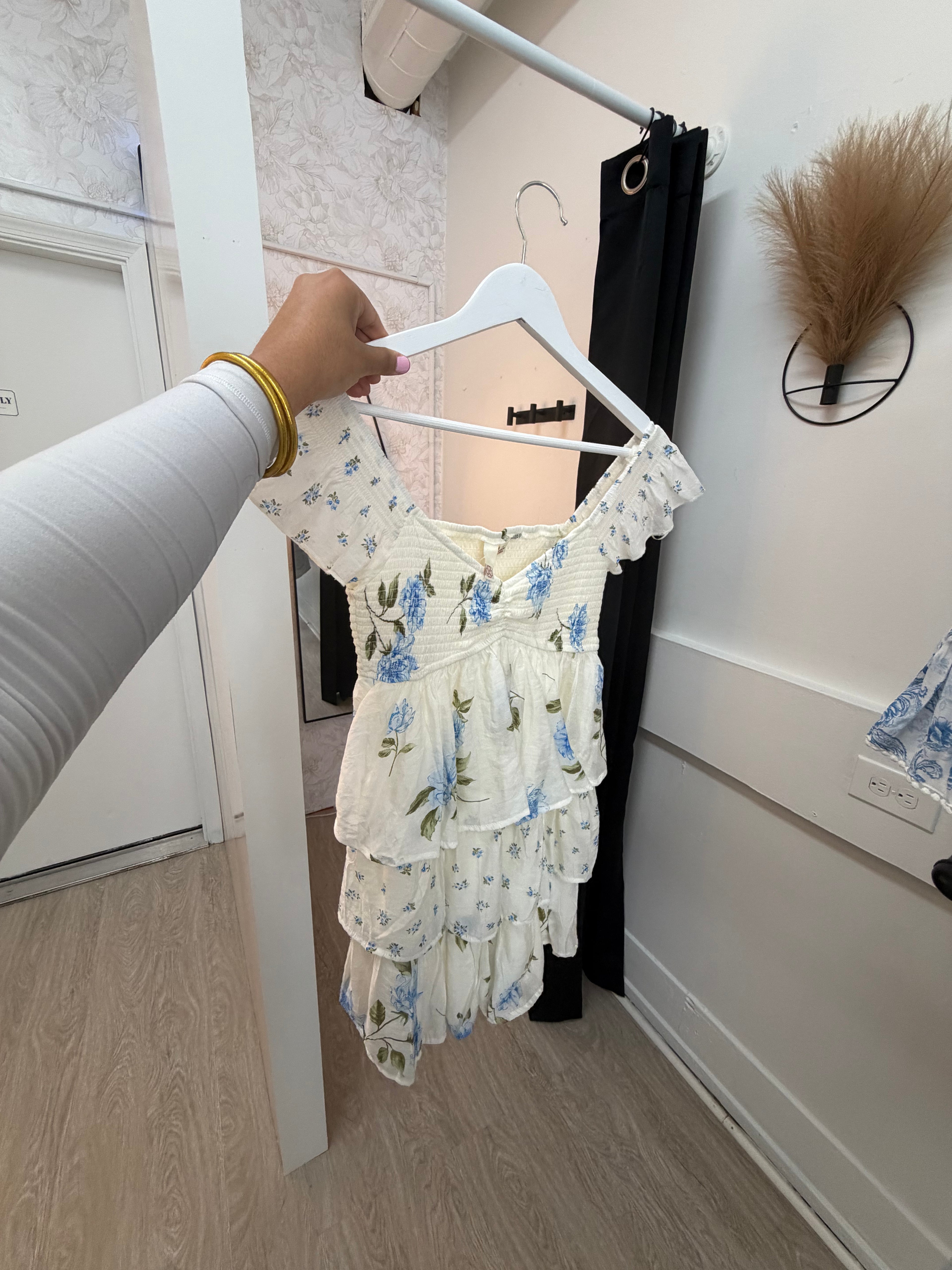 Cream Ruffled Floral Dress