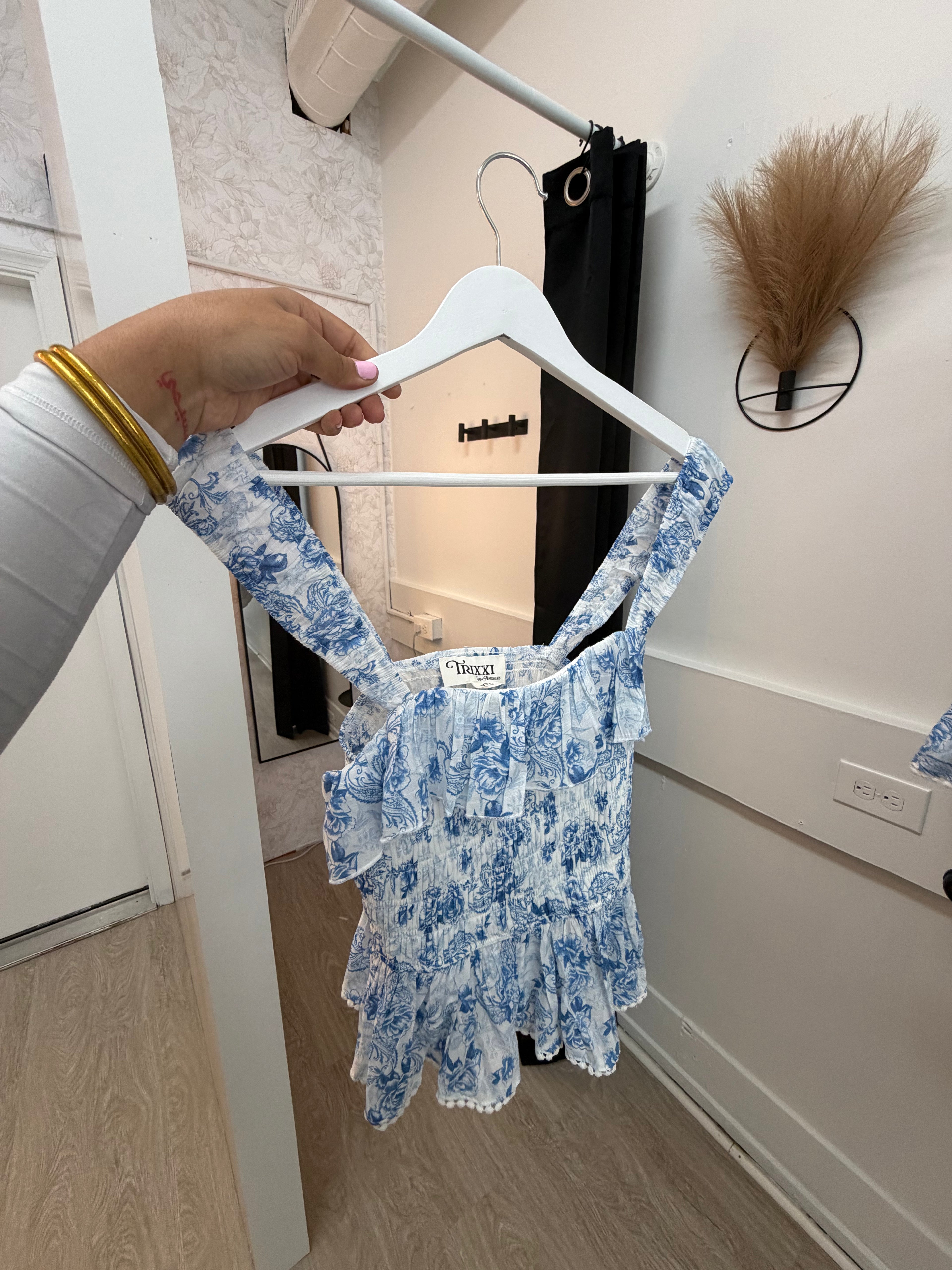 Ruffled Floral Double Strap Top