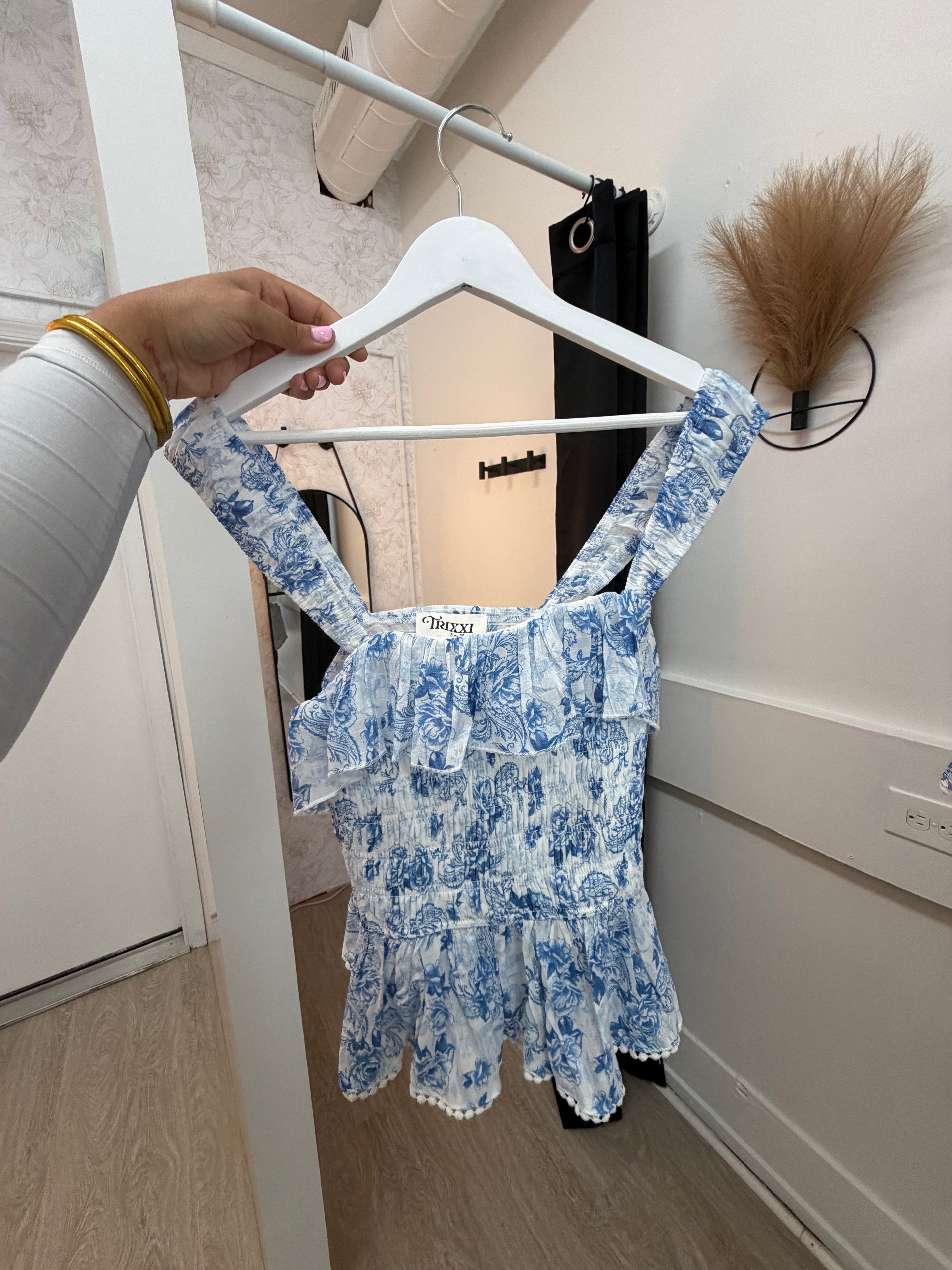 Ruffled Floral Double Strap Top