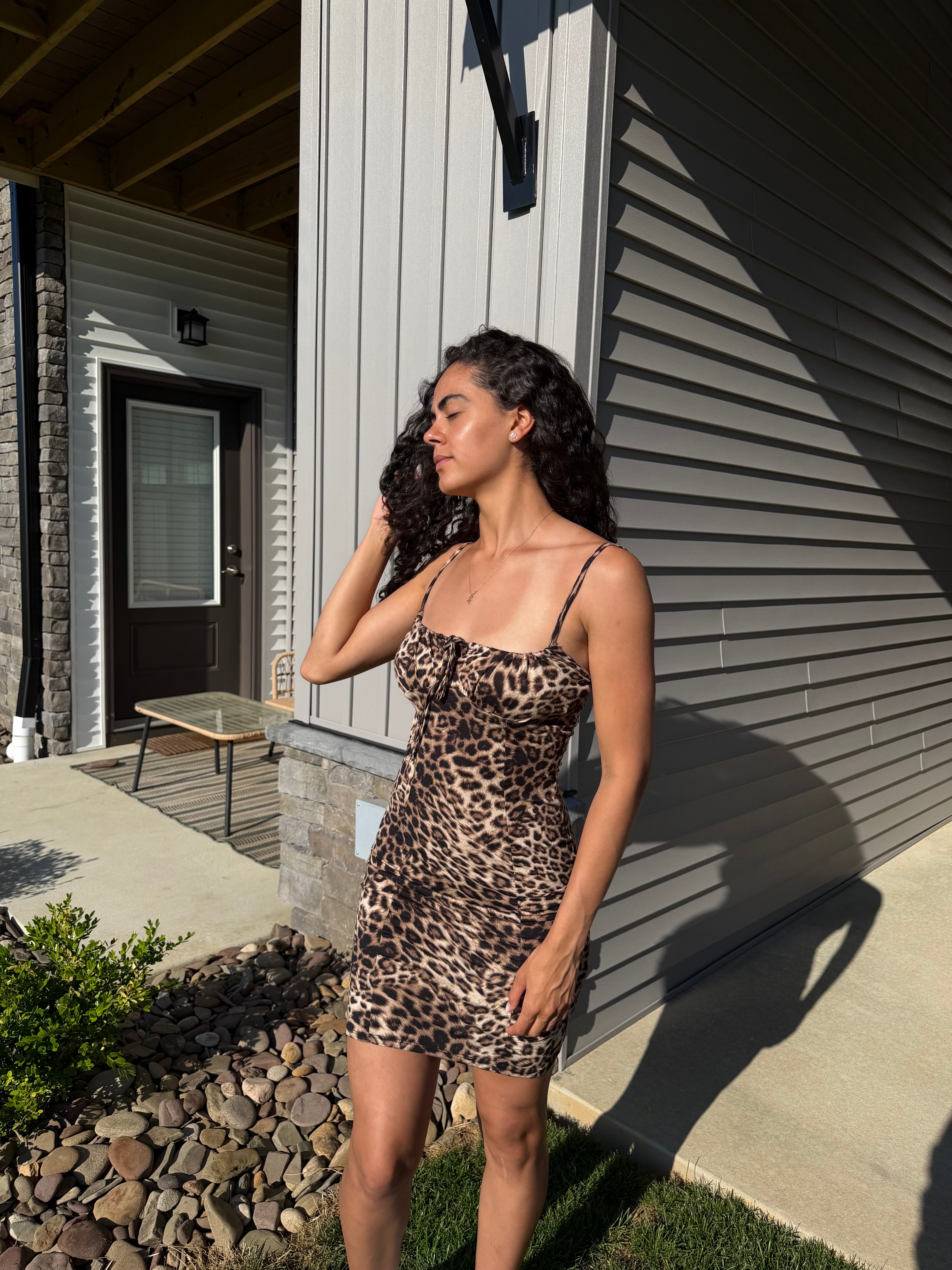 TIE FRONT PRINTED MINI DRESS