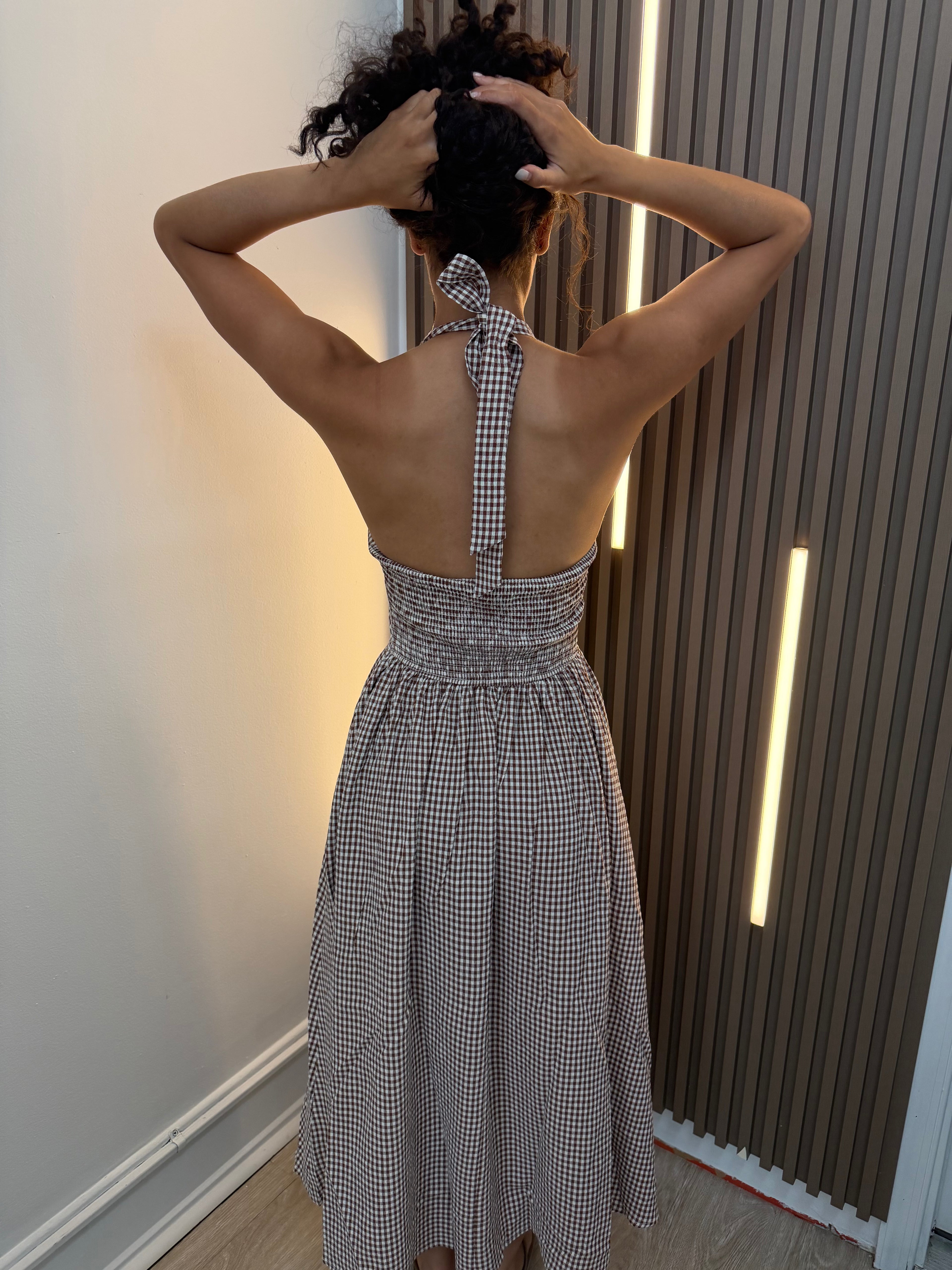 Light Brown Gingham Dress
