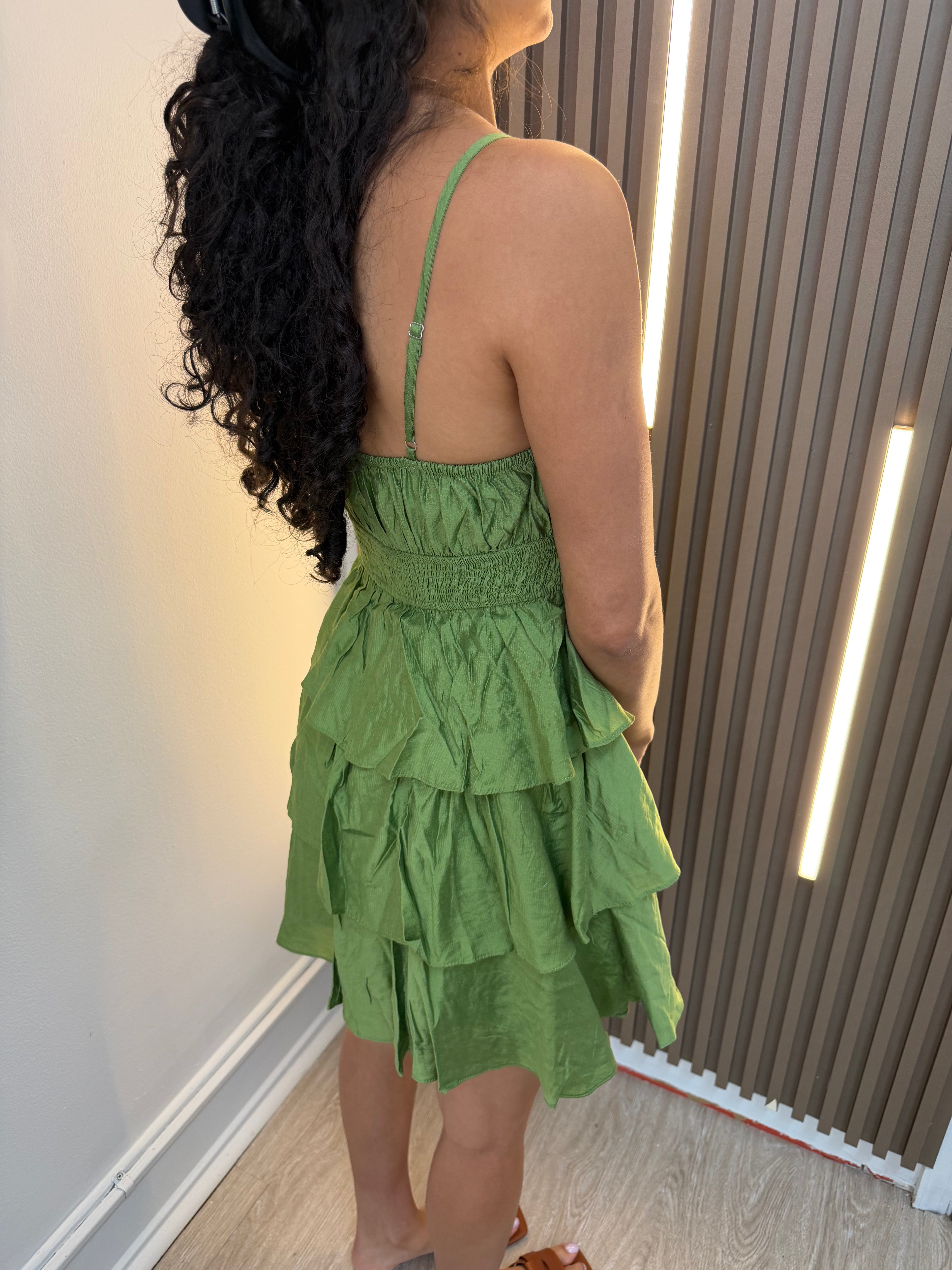 RUFFLE SPAGHETTI STRAP MINI DRESS