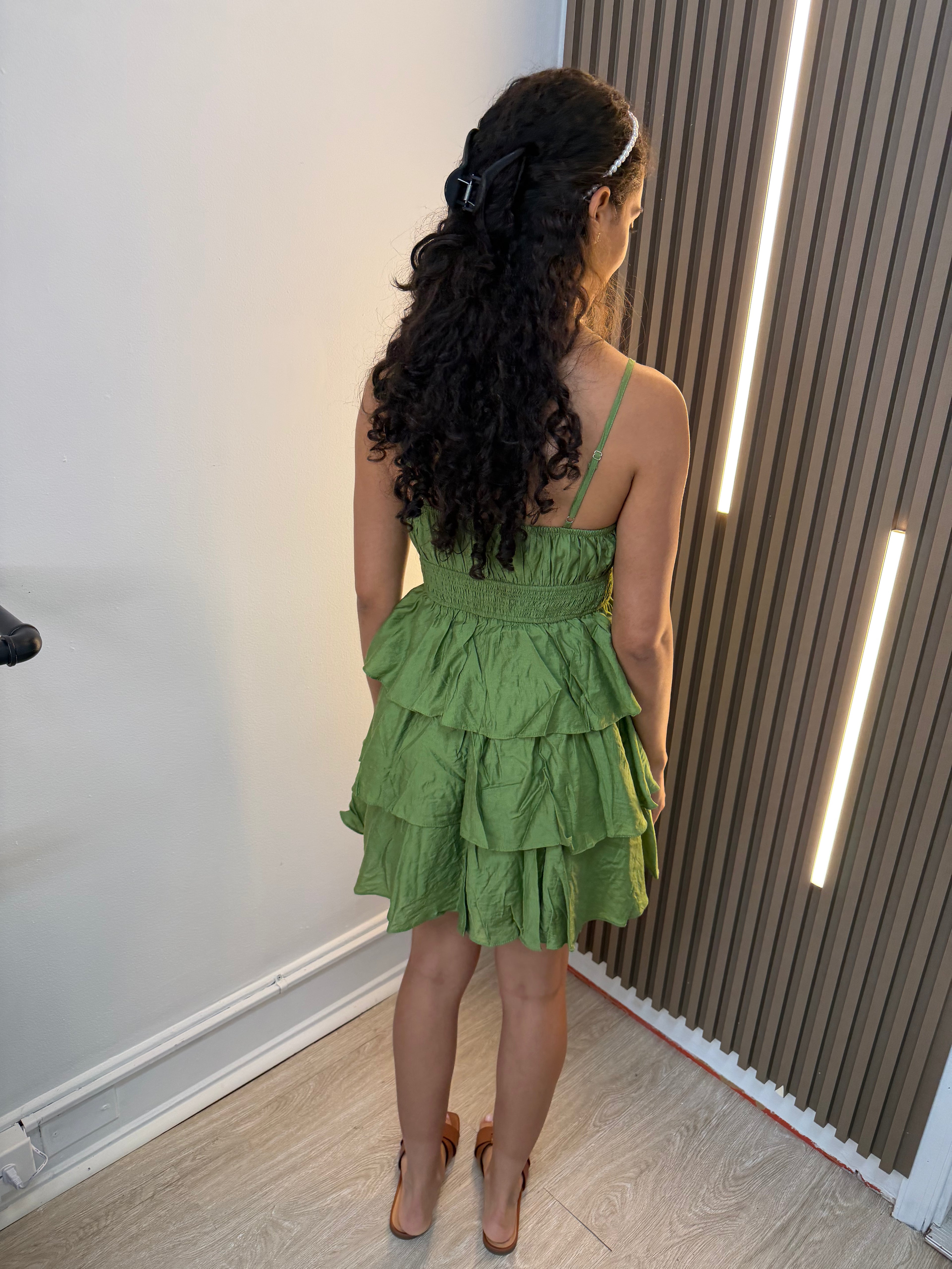 RUFFLE SPAGHETTI STRAP MINI DRESS