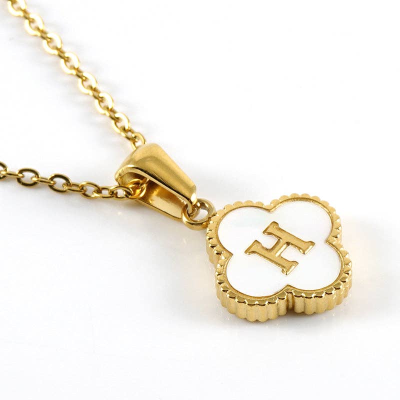 Clover Shell Initial Charm Necklace