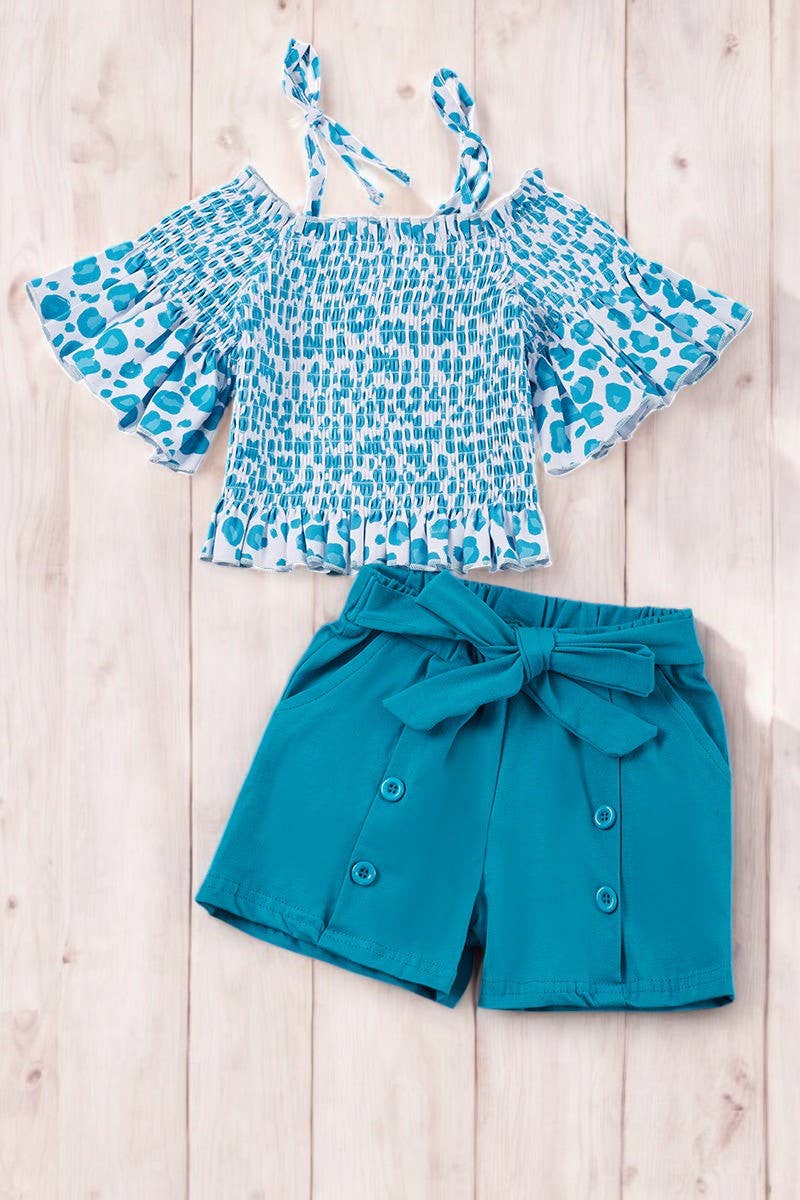 Animal Print Cold Shoulder Top & Shorts Set