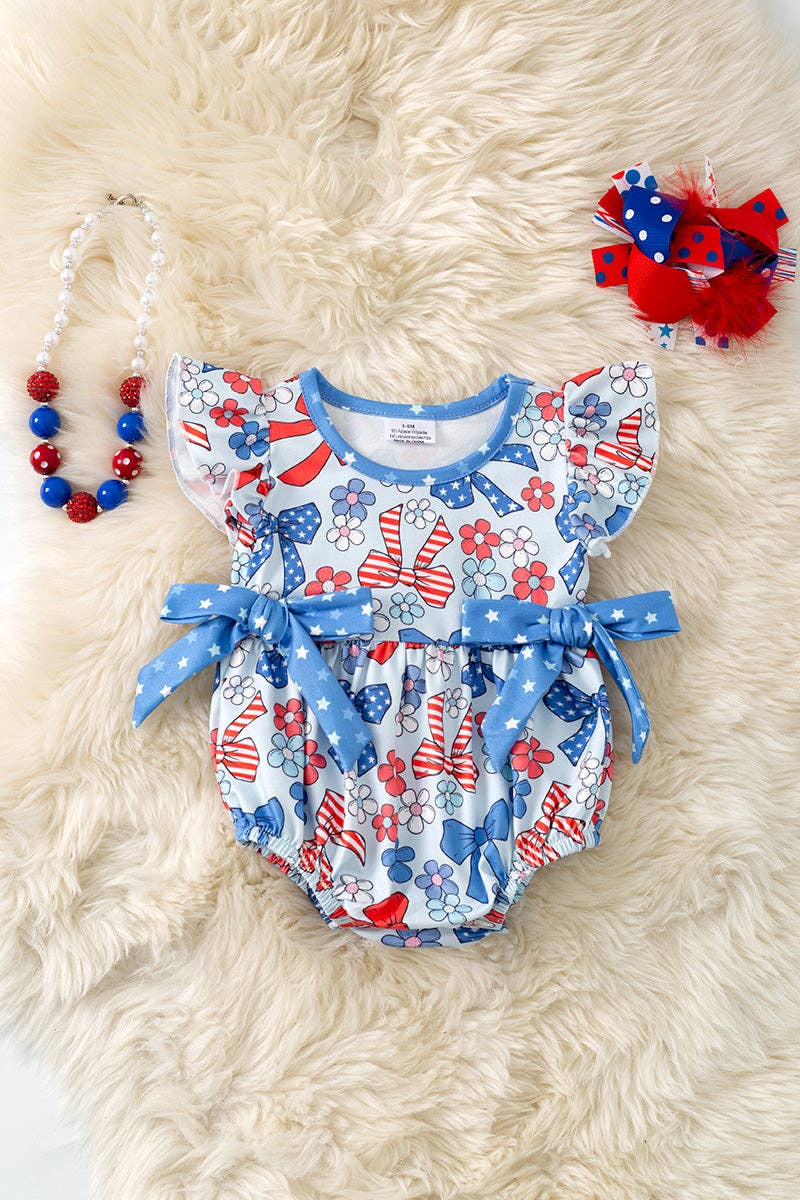 Sweet Liberty Patriotic Bow Baby Romper
