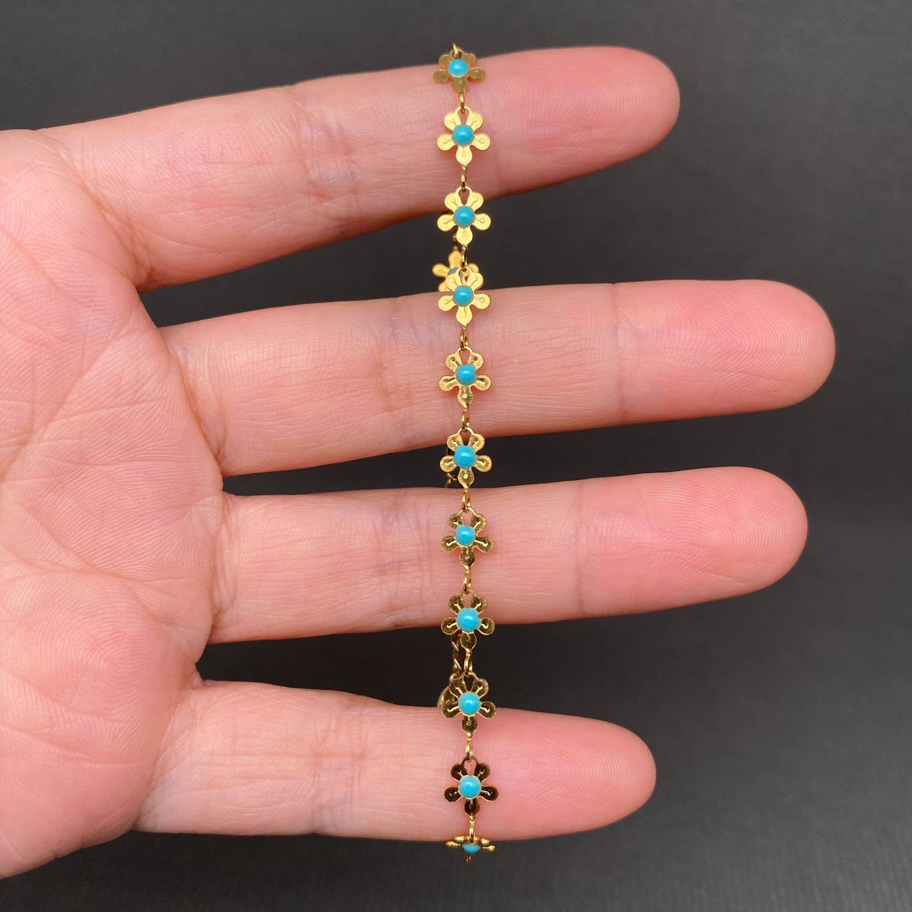 Enamel Flower Linked Bracelet