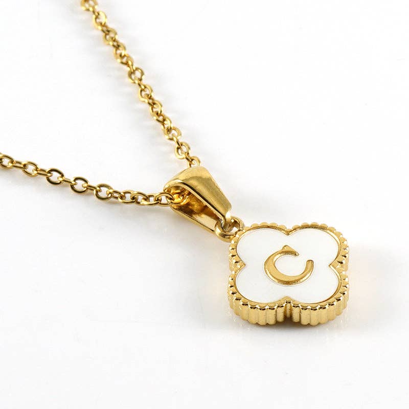 Clover Shell Initial Charm Necklace